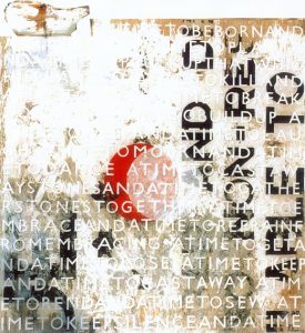 Winterreise - Die Nebensonnen, ca. 100x100 cm, Acryl, Collage auf Holz (Assemblage), 2008
