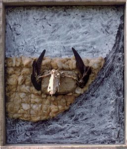 Winterreise - Die Krähe, ca. 70x80 cm, Acryl, div. Materialien a. Holz, ca. 1998