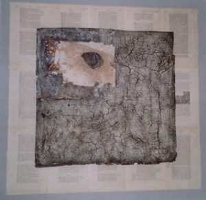 Schöpfungsmythos - Verflucht sei der Acker, 80x80 cm, Material-Collage, ca. 2