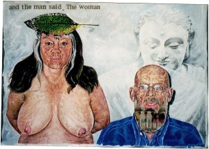 the woman, 60x80 cm,Gouache, Collage a. Papier a. Holz 2007